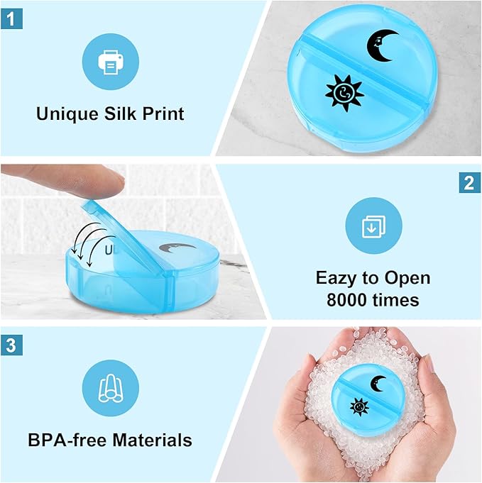 Weekly Pill Organizer 2 Times a Day, Travel Pill Box 7 Day with Large Opening, Pill Case with Handle, Pill Dispenser Medicine Organizer for Vitamins, Fish Oils, Medications, Supplements (Grey, Small)