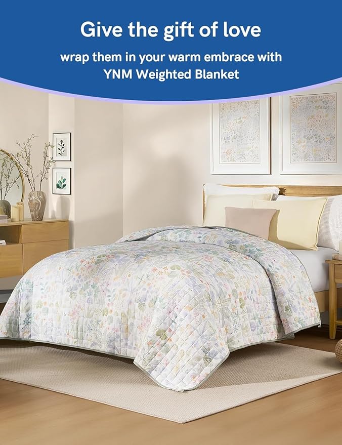 YnM King Size Cooling Nylon/PE Weighted Blanket for Adults (88x104 Inches, 15 Pounds, Jungle Bloom), Heavy Bed Blanket for Two Persons of 70~140lbs on Queen or King Bed