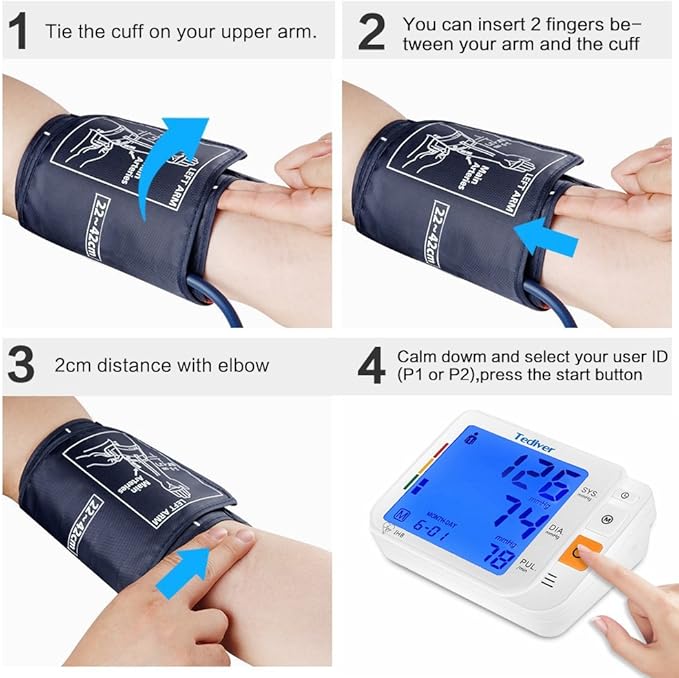Digital Blood Pressure Monitor, Large Cuff 0.7-1.3 Feet, Electric Upper Arm Blood Pressure Machine with Electric Powered Charger and Device Case, Backlight LCD Screen, 2 Year Warranty
