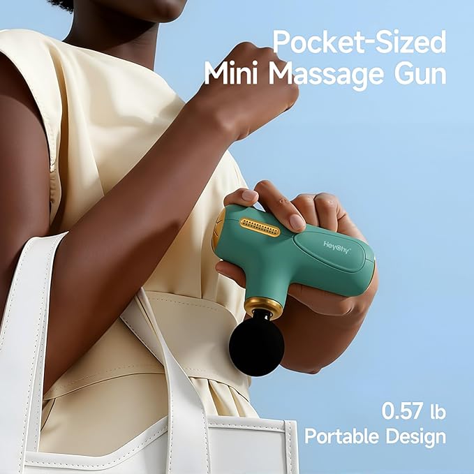 Super Mini Massage Gun Deep Tissue, Handheld Muscle Massager with 4 Heads, Quiet Percussion Travel Size Massager for Back Pain Relief, Home, Gym & Office, Green