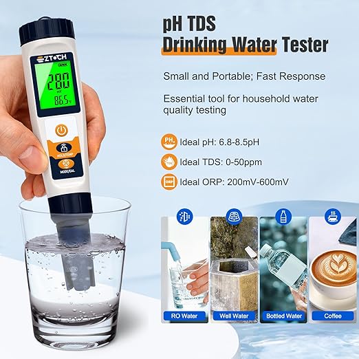 Hydrogen Water Tester pH H2 ORP Meter, Hydroponic pH TDS EC Meter, 6 in 1 pH H2 ORP TDS EC Temp Tester for Drinking Water and Pool, Dissolved Hydrogen Tester for Hydrogen Water Bottle