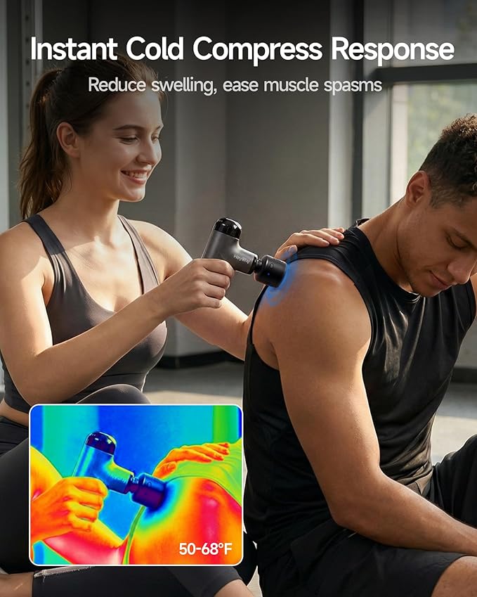 Mini Massage Gun with Heat and Cold, Deep Tissue Massage Gun, Portable Percussion Muscle Massager with 4 Massage Heads for Athletes