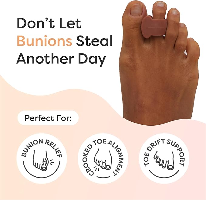 ZenToes Gel Toe Separators for Overlapping Toes, Bunions, Big Toe Alignment, Corrector and Spacer - 4 Pack (Cocoa)