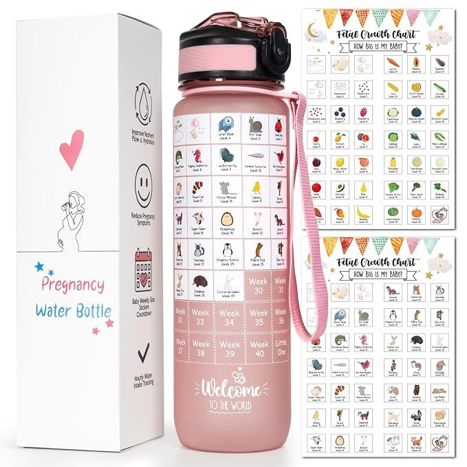 Pregnancy Water Bottle Tracker(Black), 1st Trimester Must Haves Gift for First Time Moms, with 2 Different Weekly Stickers, Early Essentials Gifts for Pregnant Women, Maternity, BPA Free