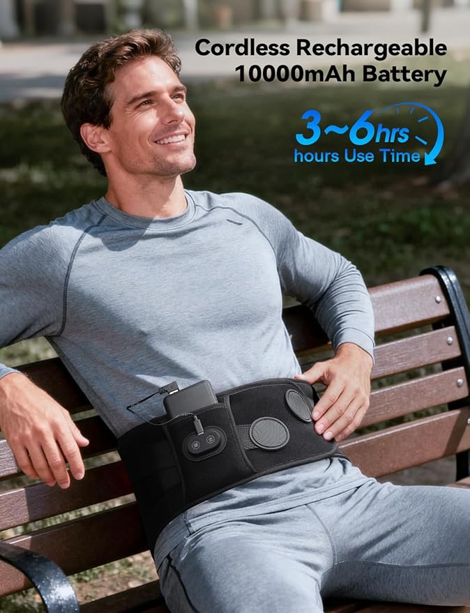 10000mAh Cordless Heating Pad with Massager for Back Pain Relief, 50-67" Lower Back Massager with 3 Heat &Timer, 5 Vibration Portable Heating Pad for Cramps, Birthday Gift for Women Men Mother
