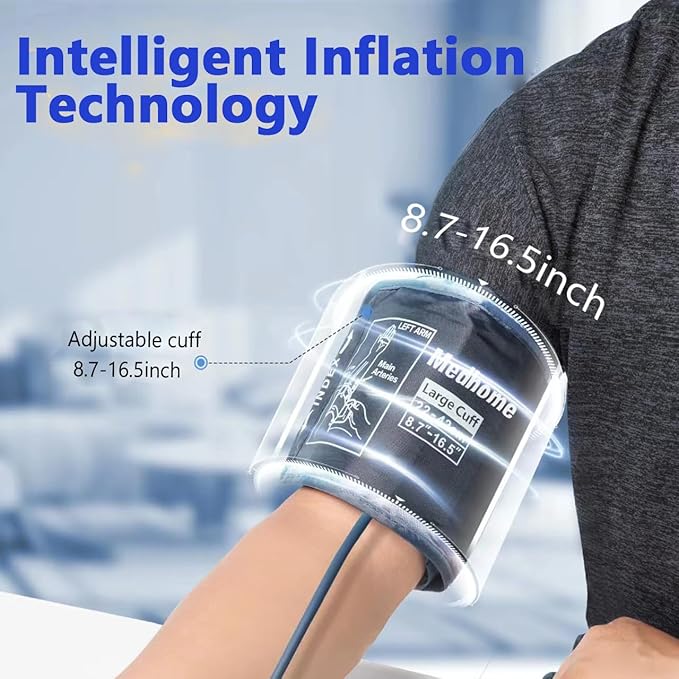 Blood Pressure Monitor for Home Use Upper Arm,Medhome Blood Pressure Machine Upper Arm Large Cuff(8.7"-16.5" Adjustable),Automatic high Blood Pressure Cuff,Easy to use,2 * 120 Memory,