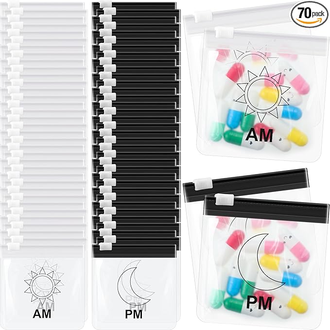 70 Pcs Pill Pouch Bags Zippered Reusable Medicine Pouches Travel Plastic Pill Bags Self Sealing Medicine Organizer with Slide Lock for Medication, Vitamins, Jewelry, Daily Small Items(Vivid Style)