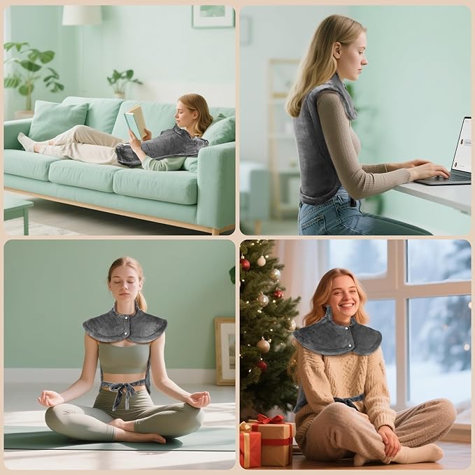 Qoosea Electric Heating Pad for Neck and Shoulders Back Relaxing with Automatic Shut-Off 23"x33" Electric Heating Pad with 9 Heat Levels 3 Timing Settings Gray