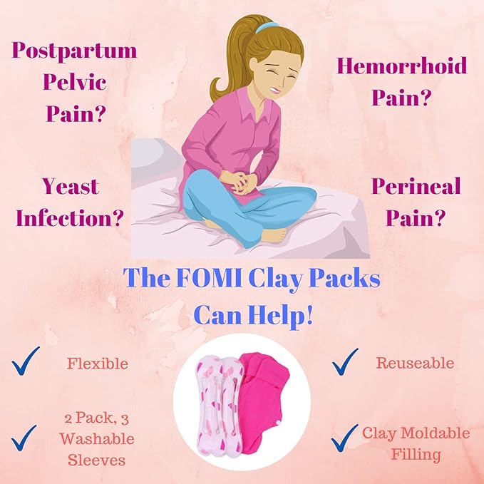FOMI Hemorrhoid and Perineal Clay Ice Packs | 2 Reusable Packs, 3 Washable Sleeves | Pregnancy and Postpartum Cold Therapy Compress for Vaginal and Groin Pain Relief | Flexible, Freezable Wrap