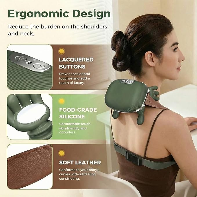 2026 Upgraded 4D Neck and Shoulder Massager, Bionic Heated Massager, Shiatsu Kneading & Fingers Traction for Deep Tissue, Wireless Portable Massager for Pain Relief and Muscle Relaxing
