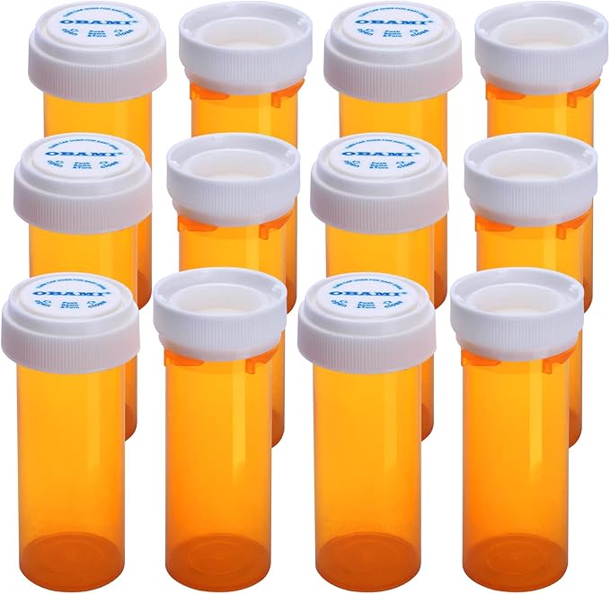 Plastic Empty Pill Bottles with Double Sided Use (Child Resistant & Easy Open) Caps - Medicine Container Pill Cases Dispensers Organizers (16 Dram, 12pcs)