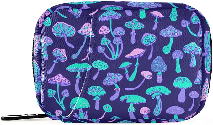 Mushroom Colorful Pill Box 7 Day Pill Case Travel Pill Organizer Bag with Zipper Portable Weekly Vitamin Medicine Supplement Holder Pouch Bag