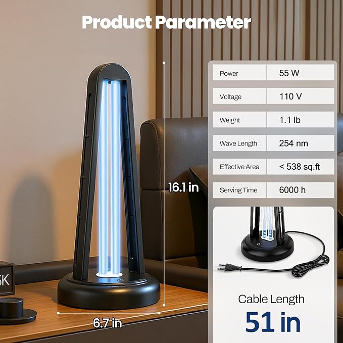 UV Light Sanitizer, 55W Ultraviolet Sanitizer with Ozone, Ultraviolet Light with 3 Speed Timings, Home Disinfection Device, Dust Mites Remover for Room, Kitchen, Hotel, Office