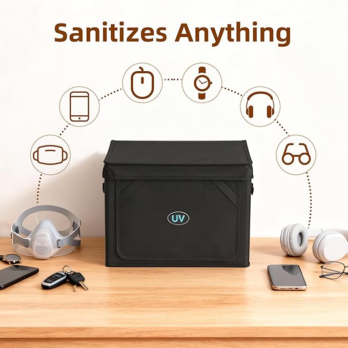 Large UV Sanitizer Box, 36L Portable Sanitizing and Cleaning Machine with 3-Level Timer, Foldable UV Cleaner Box for Household Use Like Phone, Towel, Key, Etc. Ozone Free