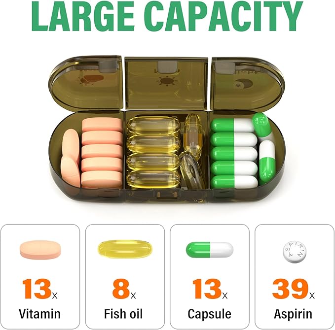 Weekly Pill Organizer 3X a Day, 7 Day Pill Box 3 Times, Portable for Travel Pill Case for Pills/Vitamin/Fish Oil/Medication/Supplements (3x7 Brown)