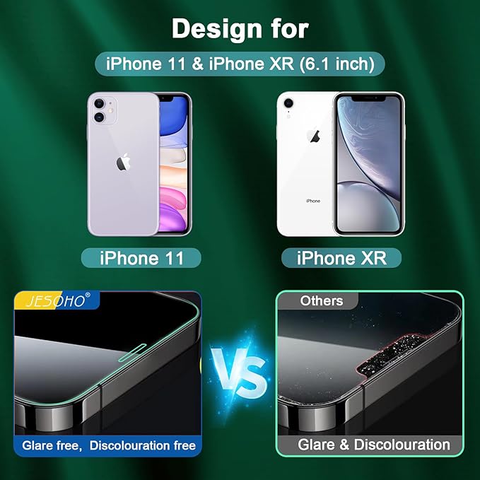 Blue Light Screen Protector for iPhone 11, iPhone XR (6.1") HD Anti Blue Light Blocking Tempered Glass Film, Eye Protection,Case Friendly, No Bubbles, with Easy Installation Kit, 2 Pack
