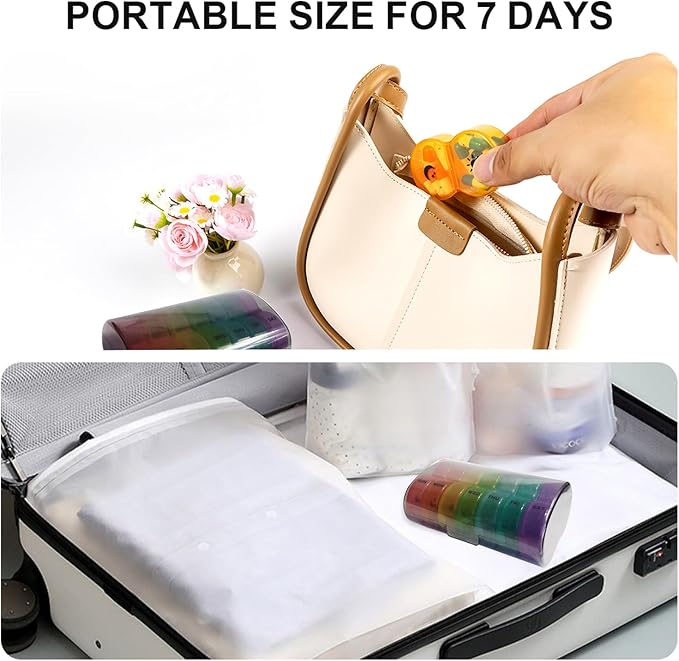 Weekly Pill Organizer 2 Time a Day，Pill Dispensers， Pill Box 7 Day with One-Side Large Opening Design for Easy Filling ，2 Times a Day AM/PM Pill Case, for Vitamins/Fish Oils (Black Color)