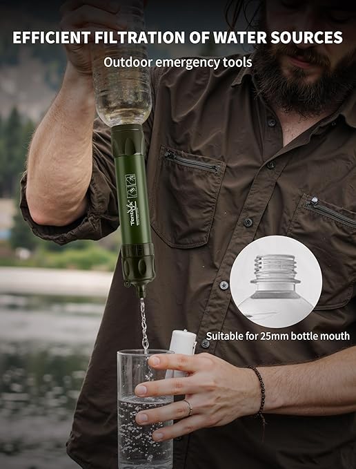 Tentock Portable Water Filter Straw for Camping & Survival, 0.01 Micron Personal Water Purifier with Syringe for Backpacking & Emergency, 2000L Capacity