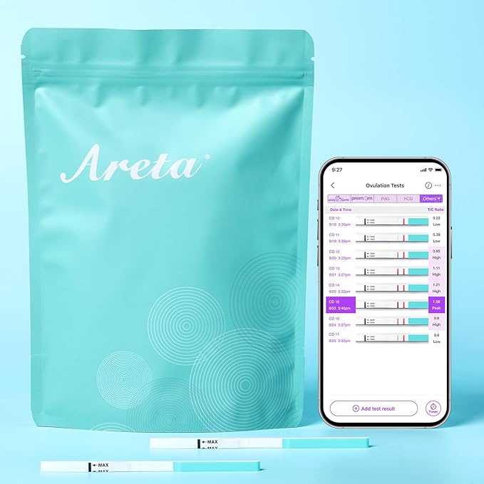 Areta Ovulation & Pregnancy Test Strips: 100 Ovulation Strips & 30 Pregnancy Tests Combo Kit | Accurate at-Home Fertility Tracker | Highly Sensitive Early Pregnancy Detection | 100 LH + 30 HCG