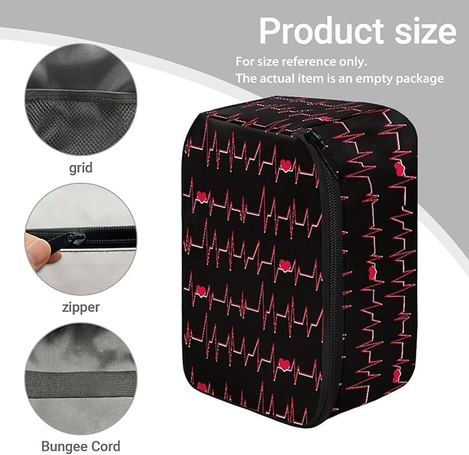 Heartbeat Print Blood Pressure Monitor Case with Mesh Pockets Portable Travel Storage Case for Blood Pressure Monitor and Accessories