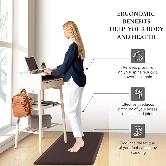 HappyTrends 2 PCS Kitchen Mat Cushioned Anti-Fatigue Floor Mat, Heavy Duty Ergonomic Comfort Foam Standing Mat, Waterproof Non-Slip Kitchen Rugs for Home, Office(17.3"x28"+17.3"x47",Chocolate)