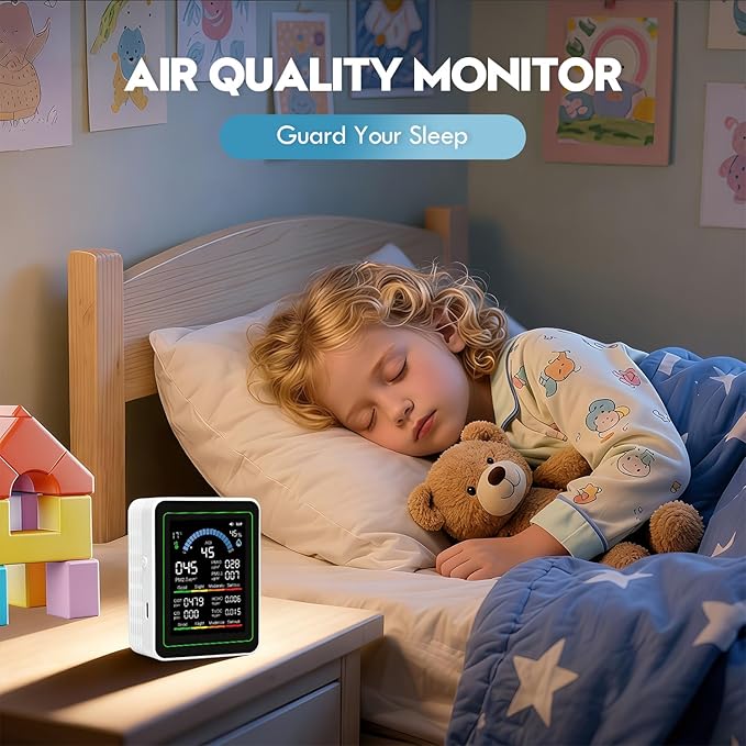 10 in 1 Indoor Air Quality Monitor, Portable Smartair air Quality Tester, Portable Real-Time Detector, with AQI, Fit for Home Cars RV Hotel Plants and Pets (White)