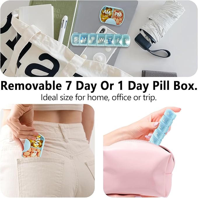 2 Pack (Weekly & Daily), 2 Times a Day (AM/PM) + 7-Day Pill Organizer, Vitamin Planner, Large Capacity Pill Box Set, Travel Pill Case for Medication/Vitamins/Fish Oils/Supplements, Blue