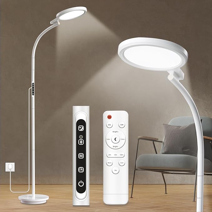 Light Therapy Lamp, LED 10000 Lux Floor Happy Therapy Light, UV-Free Sun Lamp with 5 Brightness & 5 Color Temperatures, 3 Heights for Apartment/Office/Home