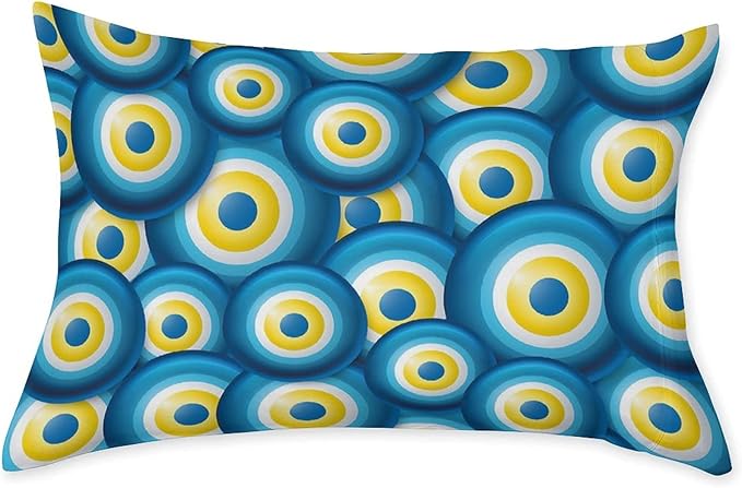 XISUNYA Decorative Bedding Sheet Set Queen Size, Evil Eye Deep Pockets Fitted Sheet & 2 Pillow Sham Set, Overlapping Evil Eye Figures Turkish Lucky Sign Print Microfiber 3pc Bed Sheets Set