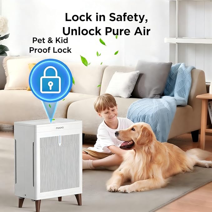 MOOKA Air Purifiers for Home Bedroom Large Room 3000 Ft², Double-Sided HEPA Air Cleaner with Washable Pre-Filter, PM2.5 Air Quality Monitor, Auto Mode, 20dB Air Filter for Pets Hair Odor Dust, HKB320F