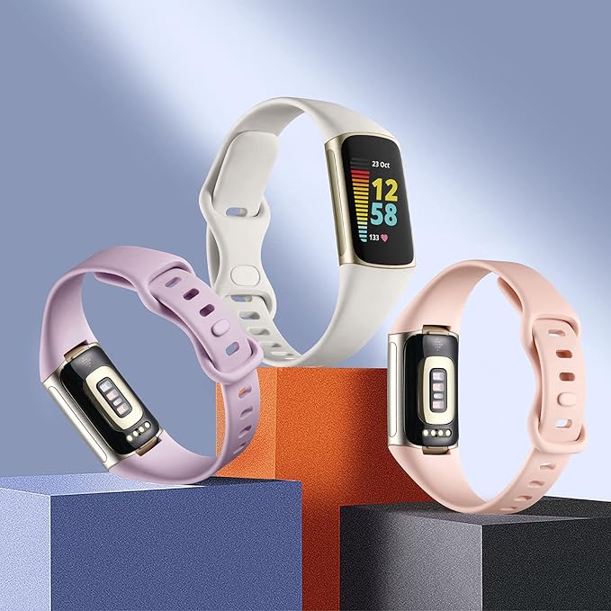 Maledan Slim Band Compatible with Fitbit Charge 6/Charge 5 Advanced Fitness Tracker, 3 Pack Cute Durable Slim Thin Sport Waterproof Replacement Wristbands for Women Men, Pink/Gray/Lavender