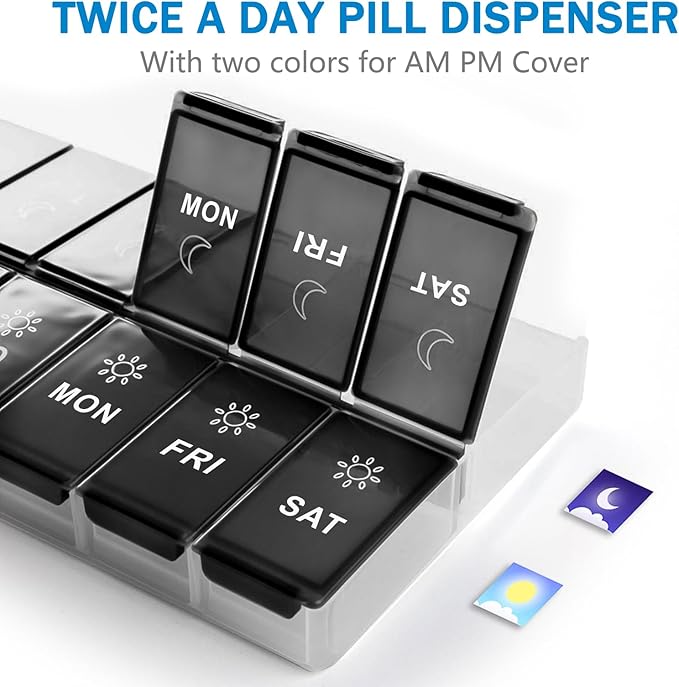 Mossime XL Large Daily Pill Organizer 2 Times a Day, Extra 7 Day Pill Box Am Pm, Weekly Day Night Vitamin Holder, Medicine Organizer, Big Pill Container, Medication Dispenser 14 Compartments
