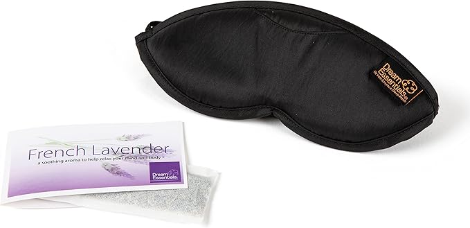 Dream Essentials Dream Essence Aromatherapy Sleep Mask, Handmade in The USA, Comes with Removable Organic French Lavender Sachet (Midnight Black)