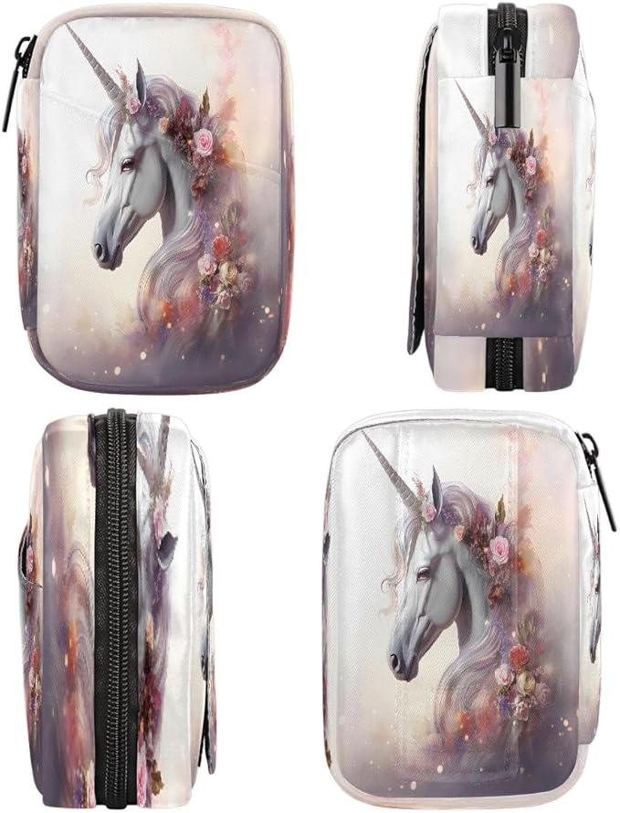 Animal Unicorn Pink Flowers Travel Pill Organizer Box Weekly Portable Pill Case Daily Pills 7 Day Small Birth Control Pills Container Removable Compartments for Medicine Vitamins Fish Oil