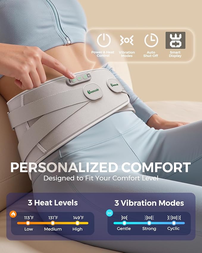 Cordless Heating Pad for Back Pain Relief, Lower Back Massager with Heat & Rechargeable Built-in Battery, Portable Wearable Brace with Extension Strap, Gift for Men Women for Muscle Relaxation