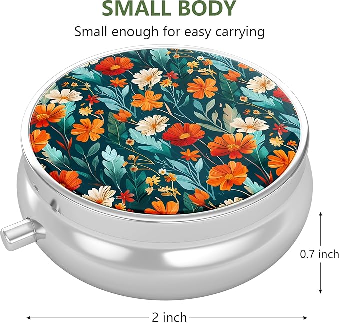 Nipichsha Pill Box, Small Pill Case for Purse & Pocket, Cute Travel Medicine Organizer, Portable Medicine Container Holder to Hold Vitamins, Medication, Fish Oil & Supplement, B04-Beautiful Flowers