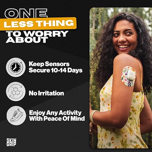 Skin Grip CGM Patches for Insulet Omnipod (10-Pack), Waterproof & Sweatproof for 10-14 Days, Pre-Cut Adhesive Tape, Continuous Glucose Monitor Protection(Floral)
