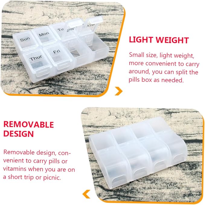 GLEAVI 2pcs Weekly Detachable Organizer Eight Container for Convenient Medicine Management Travel-Friendly Storage Box for Vitamins and Items