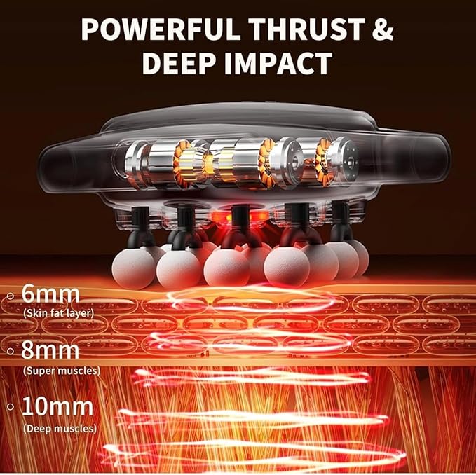 Msg - 16 Heads Deep Tissue Percussion Massager, Anti Fatigue Device, Red Light Quiet Therapy - Muscle Massage Gun for Back, Shoulders, Legs and Body Muscle Pain Relief