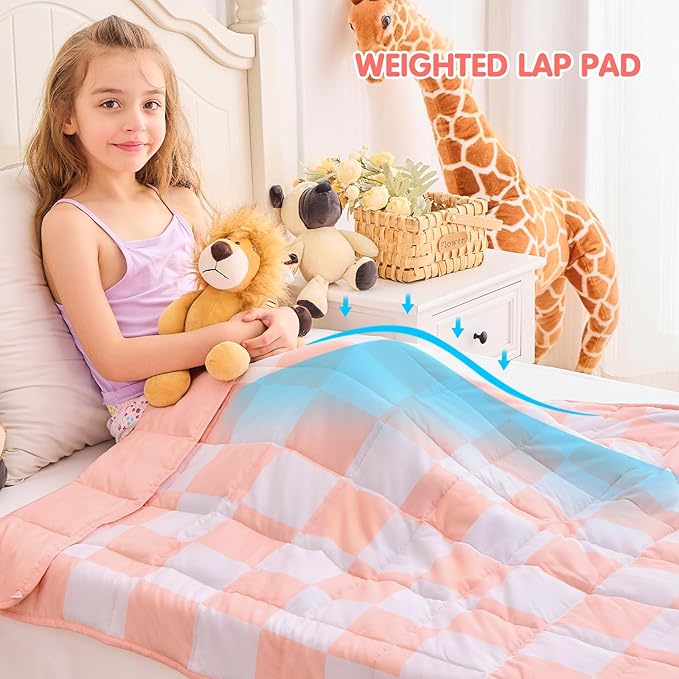 yescool Pink Checkered Weighted Blanket 3 Pounds Plaid Weighted Throw Blanket, Heavy Blanket for Sleeping, Tartan Bed Throw Blanket Gifts for 20-40lbs, 36"x48"