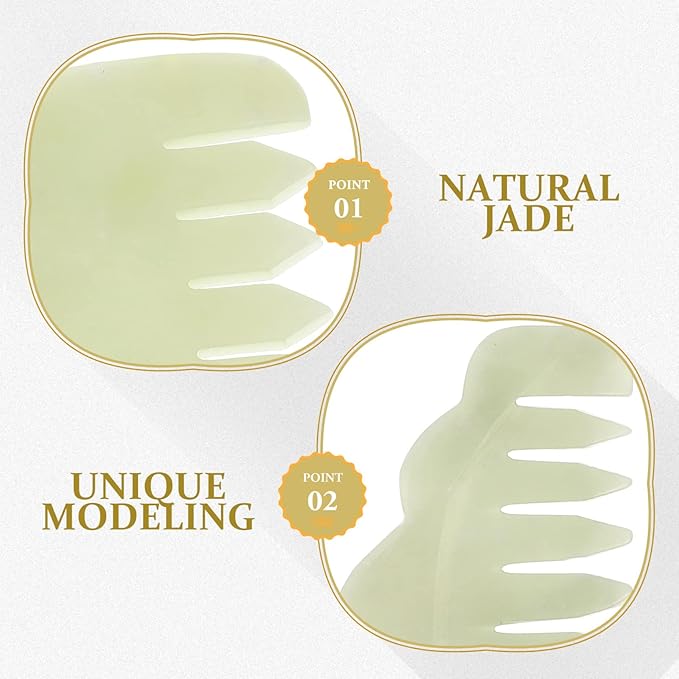Healifty Jade Hair Comb for Scalp Massage and Gua Sha Therapy - Dual Purpose Jade Scraping Comb for Hair and Facial Beauty 3.5 Inch Wide Tooth Design