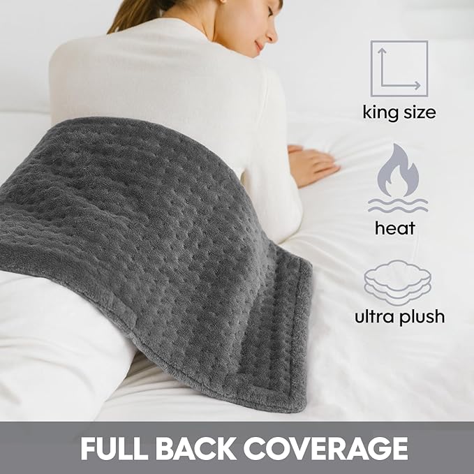 Heating Pad,Electric Heating Pads for Back,Neck,Abdomen,Moist Heating Pad for Shoulder,Knee,Arms,Legs,Dry/Moist Heat & Auto Shut Off,Birthday Gifts for Men and Women, 24x12 Inch (Gray)
