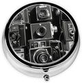 Pill Box 3 Compartment Medicine Pill Organizer Retro Cool Camera Collection Round Pill Case for Purse & Pocket Travel Pillbox Portable Metal Medicine Vitamin Fish Oil Organizer Unique Gift