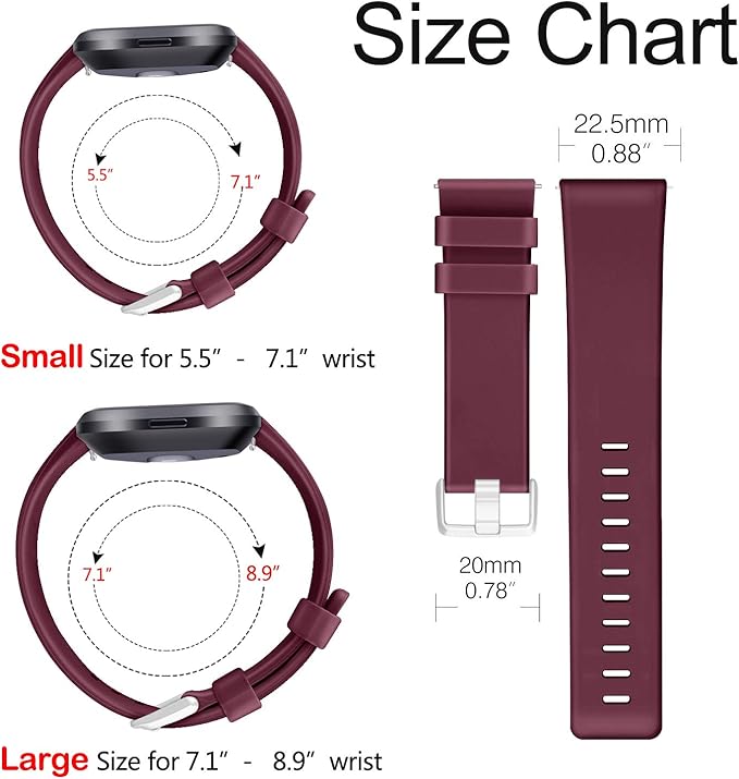 8 Pack Sport Bands Compatible with Fitbit Versa 2 / Versa, Classic Soft Silicone Replacement Wristbands Straps for Fitbit Smart Watch Women Men (8 Pack A, Large)