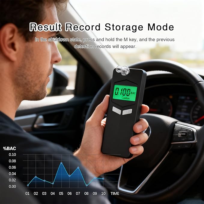 Personal Breathalyzers for Alcohol, Pocket Breathalyzer with Reord Checking Mode, Digital Home Breathalyzer for Alcohol with Audible and Color Alarm, Black