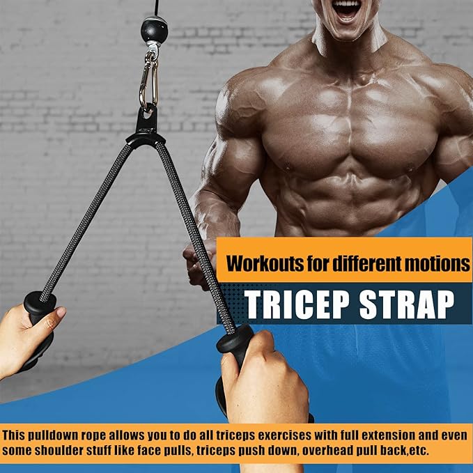 Ergonomic Tricep Rope Pulldown Attachments, Upgraded 27 32 40 & 47 Inch Extra Long Triceps Rope Cable Attachments for Gym, LAT Pull Down Bar for Cable Machine, Tricep Workout Cable Attachments