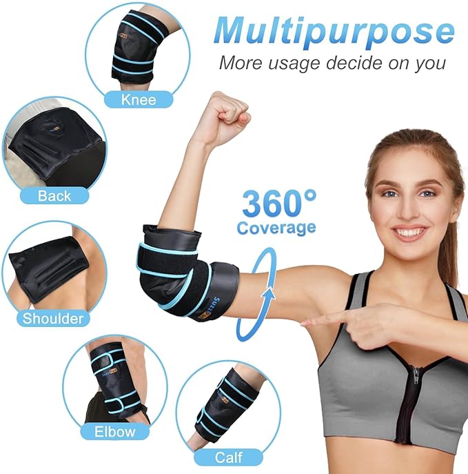 SuzziPad Elbow Ice Pack Wrap – Wearable Cold Compression Sleeve for Elbow & Forearm, Reusable Ice Pack for Tennis & Golf Recovery, Black，2packs