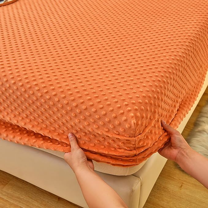 ZIQINPSQ Coral Velvet Fitted Sheet-Thickened Cold-Resistant and Warm Bed Sheets-Soft Velvet Fleece Fitted Sheets with-Elastic All Around. (Orange, Twin XL)