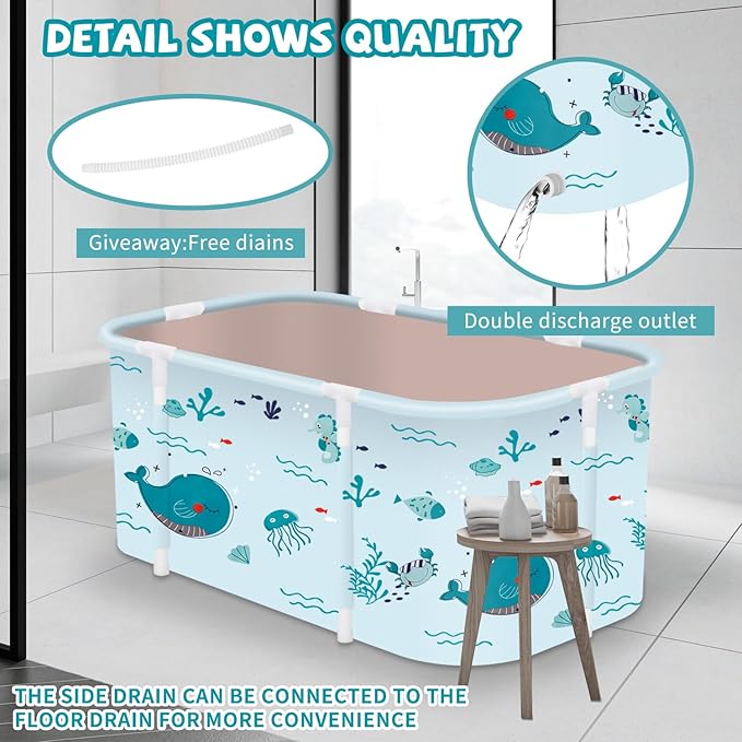 Portable Foldable Bathtub,Foldable Soaking Bathtub for Adults, Freestanding Bathtubs, Hot Bath Tub, Ice Bath, Family Bathroom SPA Tub 47.2x19.7x21.7inch (Fish)