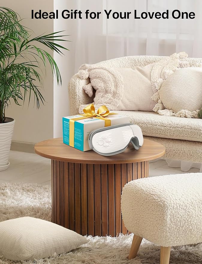 ALLJOY Eye Massager with Heat, Compression, Bluetooth, Heated Eye Mask with Music, Relieve Fatigue, Improve Sleep, Reduce Stye Eyes, Gifts for Dad, Friends and Mom(White)